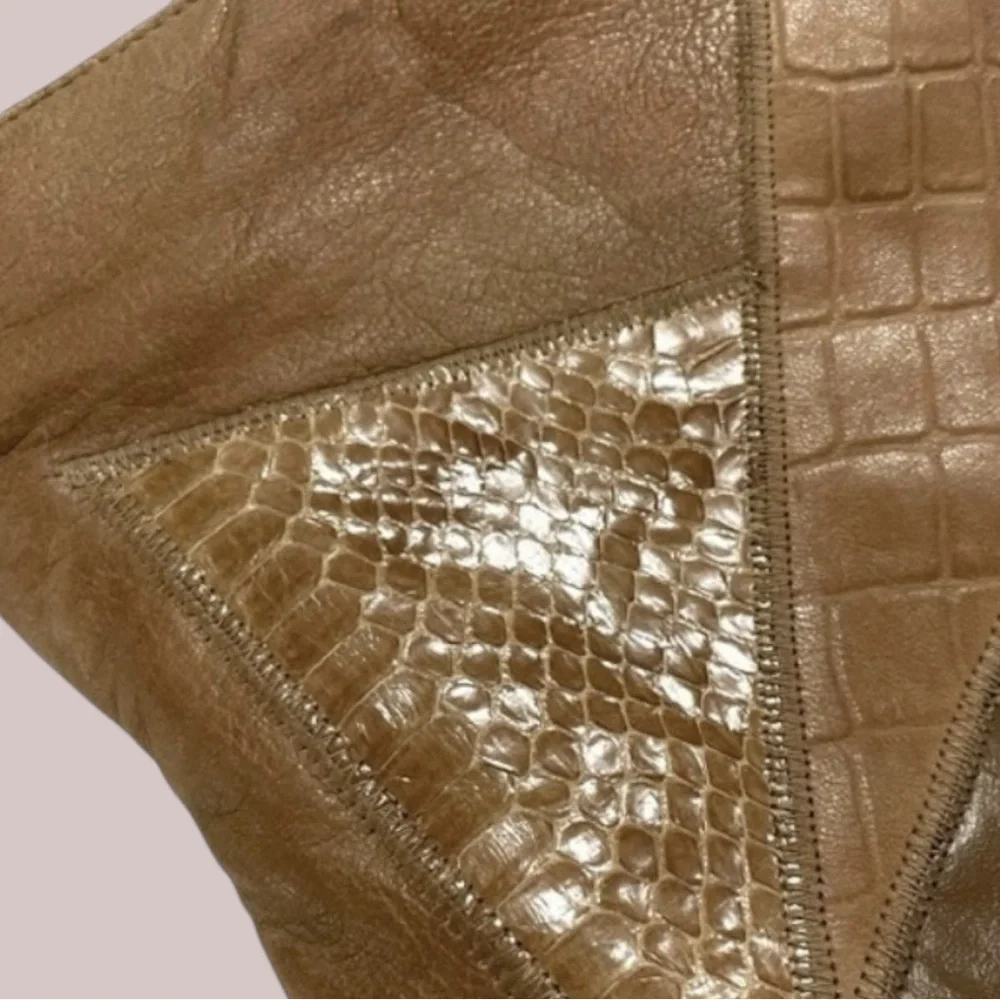 Vintage Margolm Leather Patchwork Clutch Snakeskin 1980s Neutral